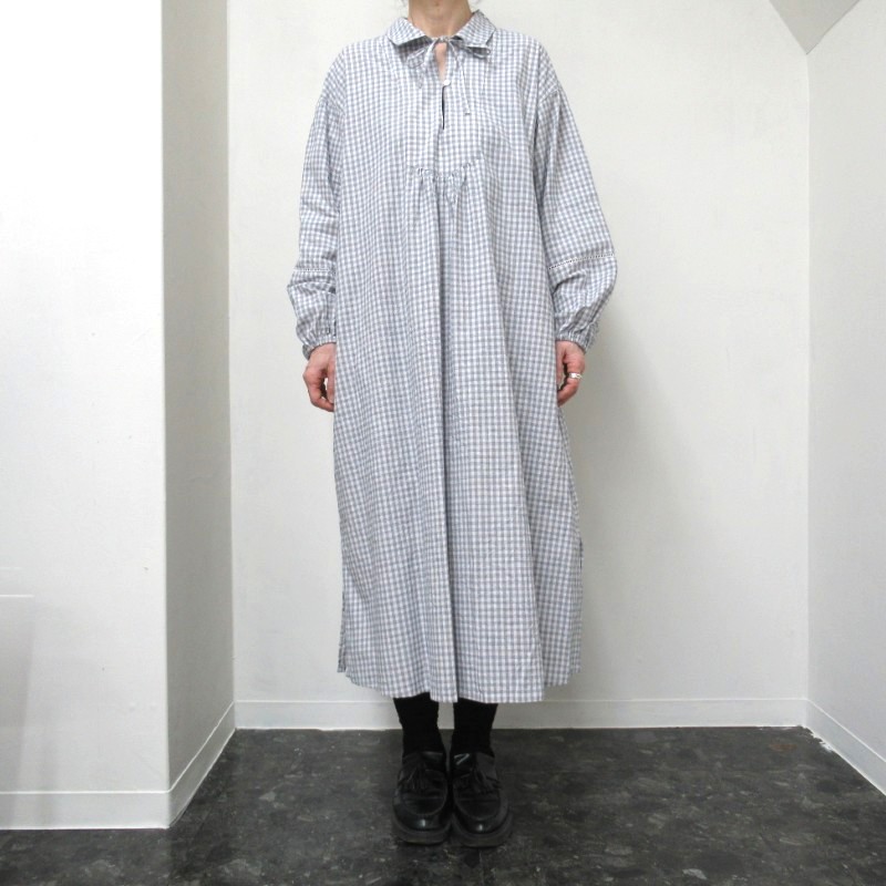 ina  袖・後ろヨークハシゴレース使いワンピース /OFF×NVチェック 【日本製】